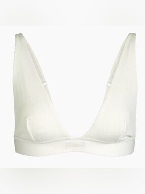 NWT SKIMS Cotton Rib Plunge Stretch Bralette in Bone White Size 4X
